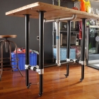 杉木铁艺书桌及可调高度移动桌子